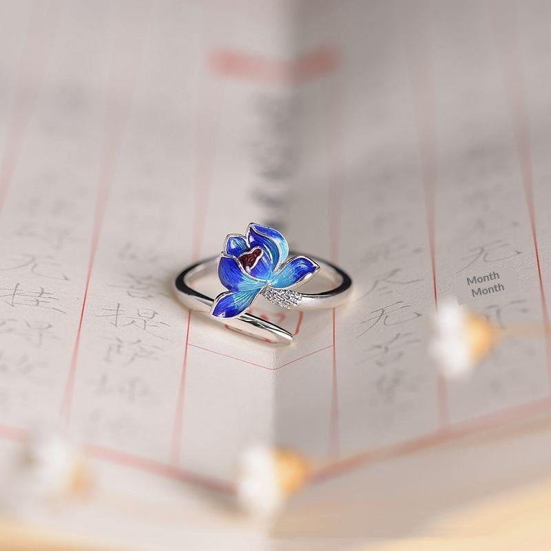 Retro Womens Fashion Lotus-Design Open Ring