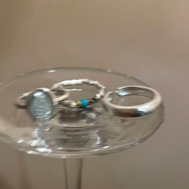 Womens Open Ring With Natural Stone And Tiny Silver Beads