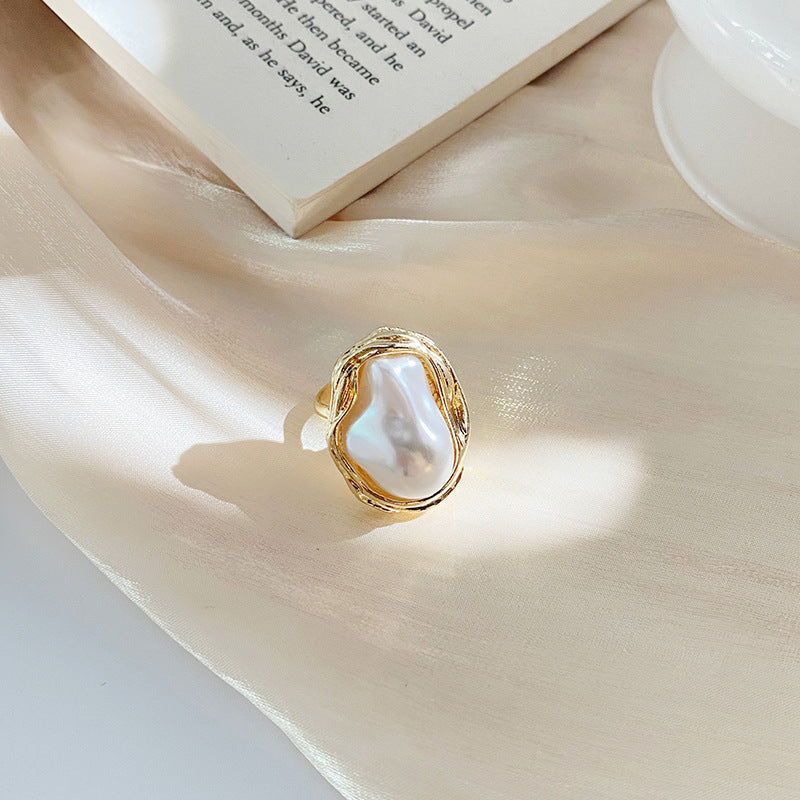 Retro Irregular-Shaped Pearl Ring For Women