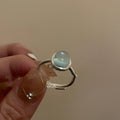 Womens Open Ring With Natural Stone And Tiny Silver Beads