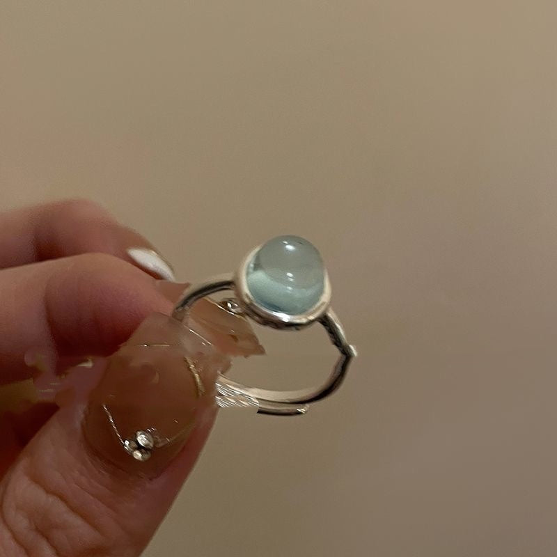 Womens Open Ring With Natural Stone And Tiny Silver Beads