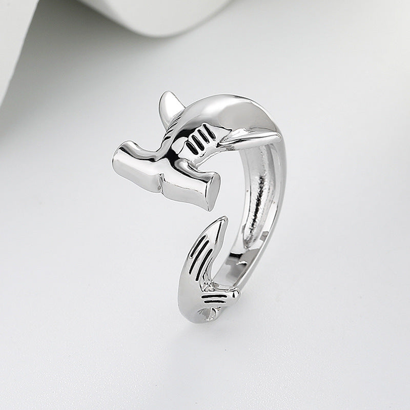 Retro Minimalist Open-End Womens Ring With A Great White Shark Design