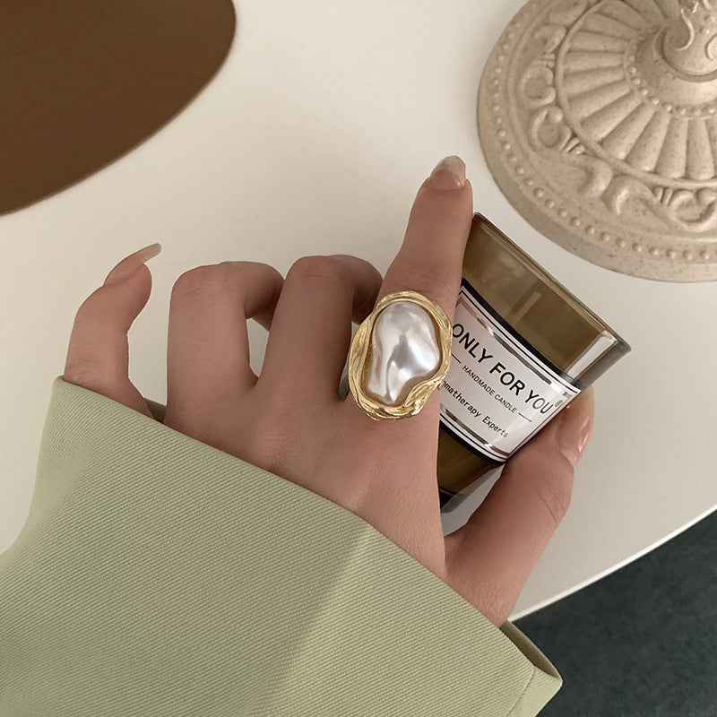 Retro Irregular-Shaped Pearl Ring For Women