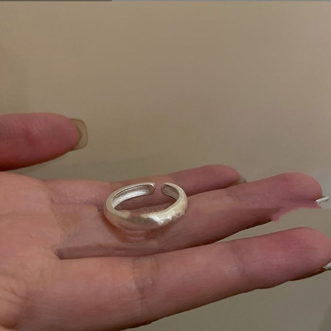 Womens Open Ring With Natural Stone And Tiny Silver Beads