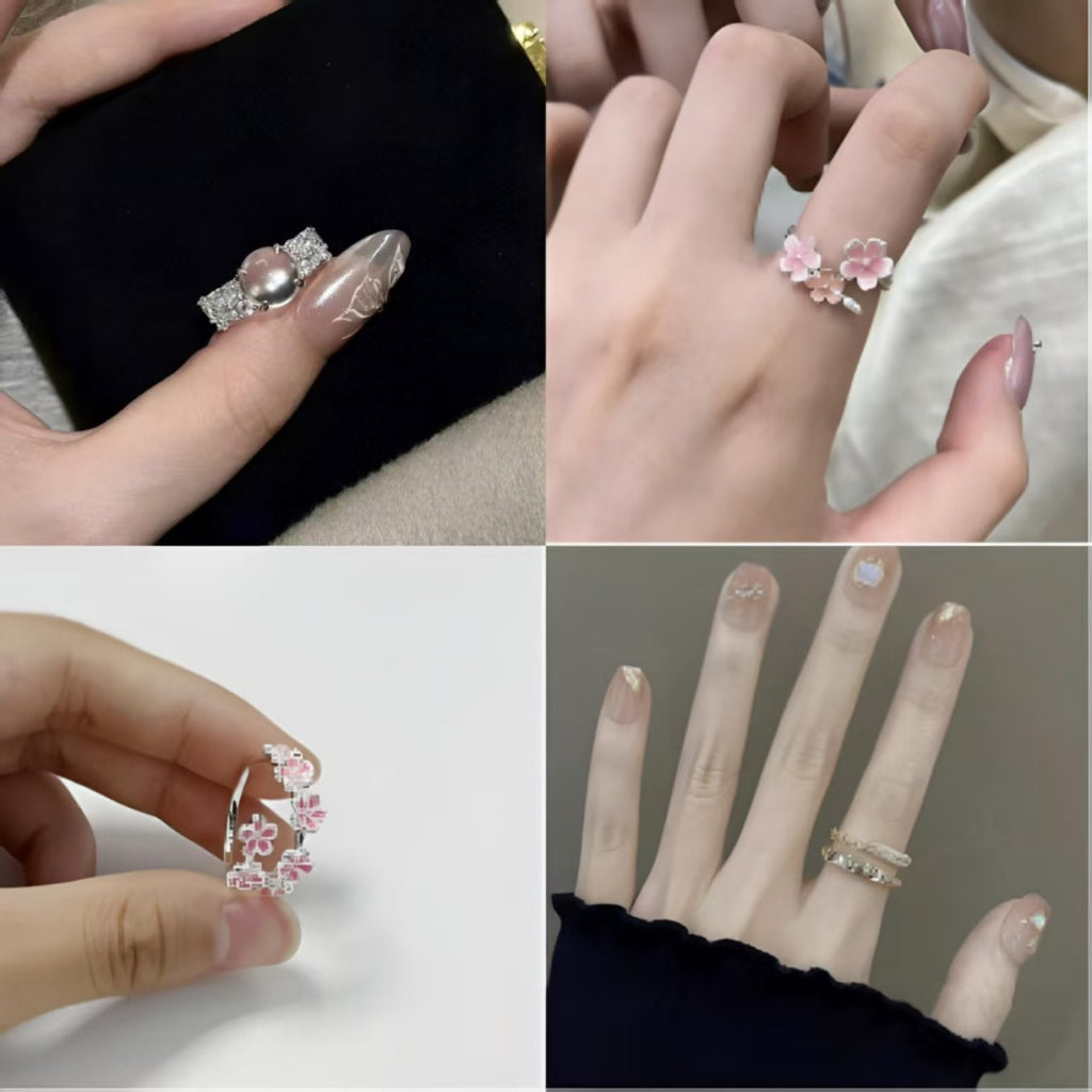 Japanese And Korean Retro Letter Graffiti Flower Emerald Ring For Men And Women