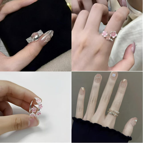 Japanese And Korean Retro Letter Graffiti Flower Emerald Ring For Men And Women