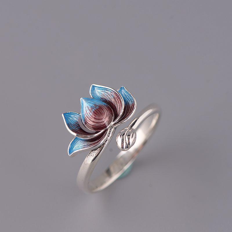 Retro Womens Fashion Lotus-Design Open Ring