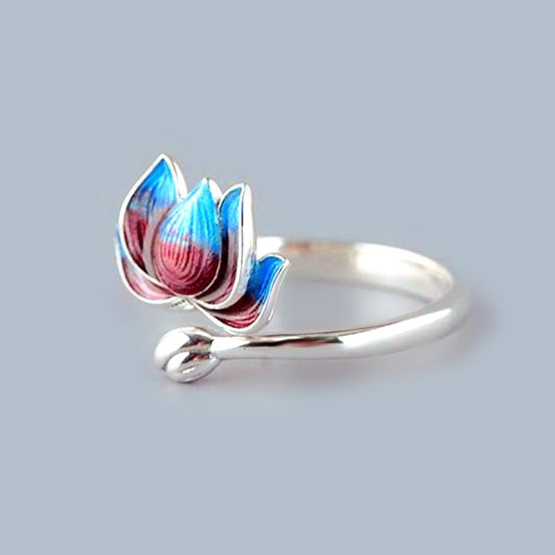 Retro Womens Fashion Lotus-Design Open Ring