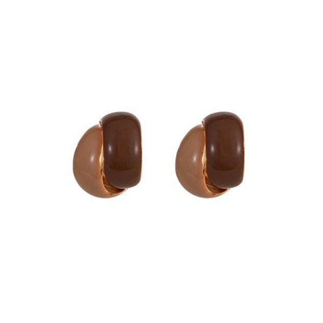 French Retro Milk Coffee Colorblock Dripped Glaze Earrings For Women